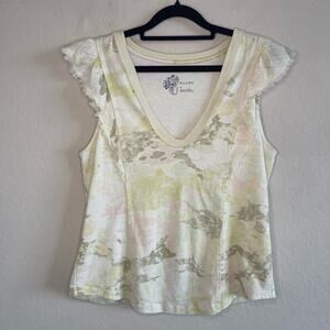 Anthropologie Pilcro Ruffle Camouflage V-neck Tank Top Blouse - Size M